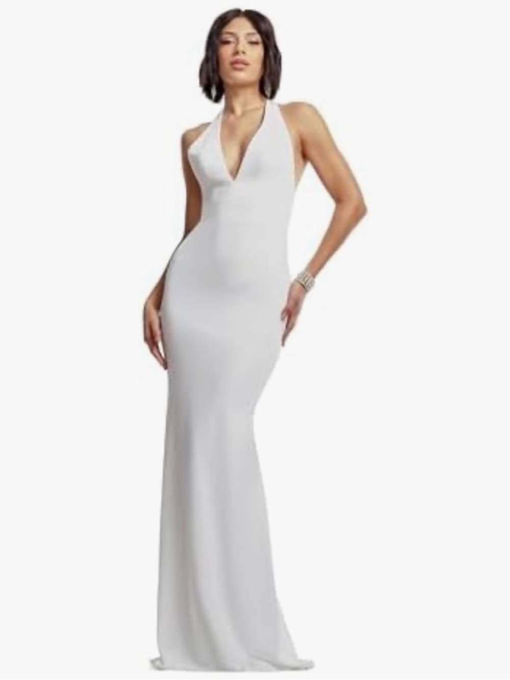 NWT Dress the Population womens Deep Plunge Neckline Halter Bodycon Maxi Dress